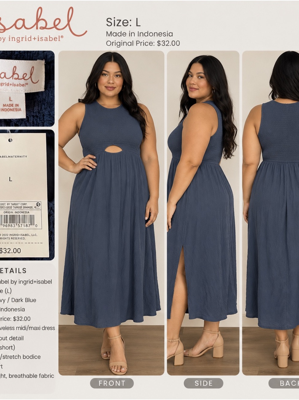 Isabel Maternity by Ingrid & Isabel Dark Blue Sleeveless Maxi Dress with Cutout